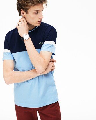 T-shirt a girocollo in mini piqué e jersey color block