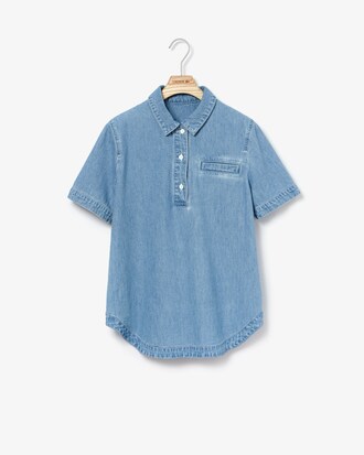 Camicia da donna in jeans leggera con colletto a polo