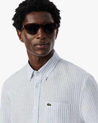 Camicia regular fit in lino a maniche corte