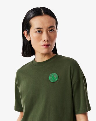 T-shirt in jersey con badge a contrasto Lacoste Paris