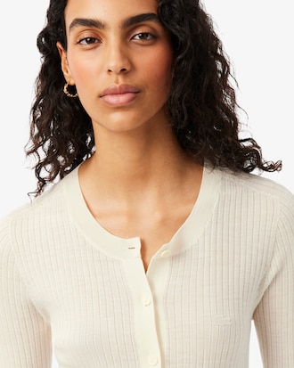 Cardigan in maglia di lana merinos a coste