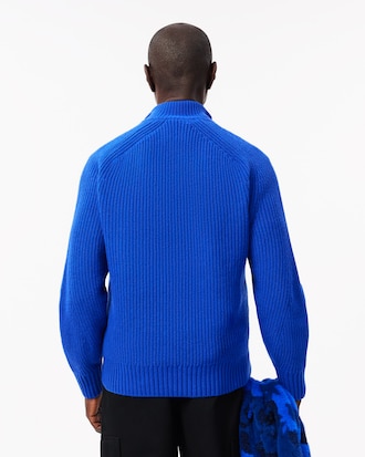 Maglione a collo alto in lana cardata con zip