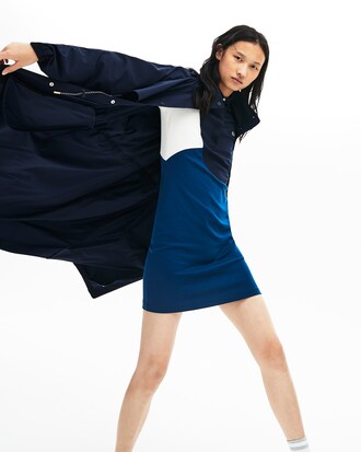 Parka anti-pioggia leggero da donna con cappuccio e dettaglio a contrasto