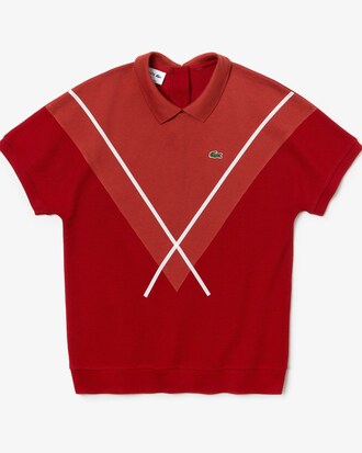 Polo da donna in piqu&eacute; di cotone con motivo jacquard Lacoste Made In France