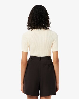 Maglione a maniche corte in lana merinos a coste