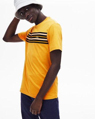 T-shirt da uomo in cotone con collo rotondo e inserto a righe a contrasto