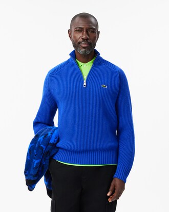 Maglione a collo alto in lana cardata con zip