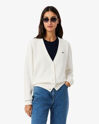 Cardigan in cotone a punto muschio con scollo a V