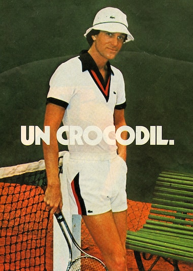 Vintage Lacoste men's polo shirt and tennis shorts, 1973