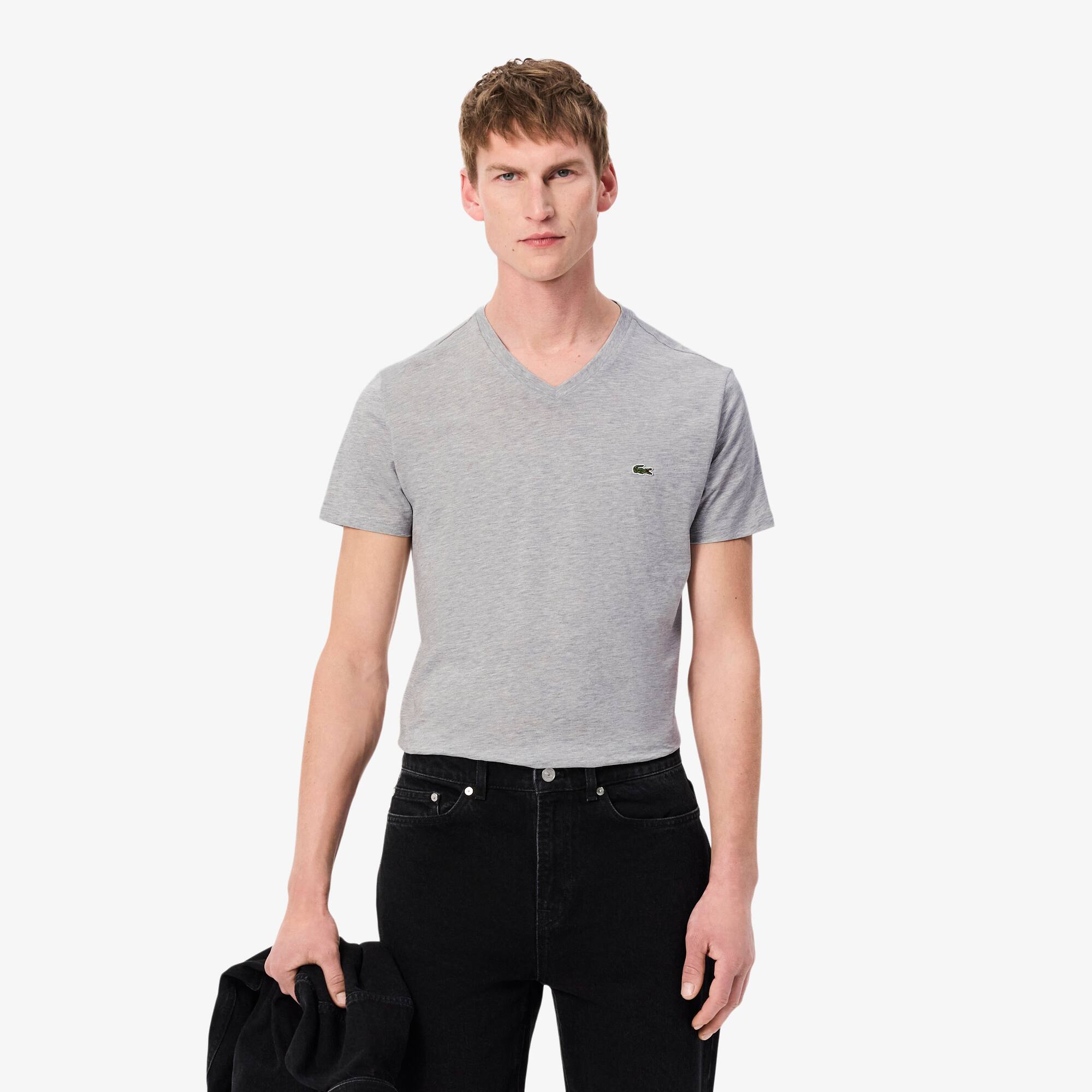 Lacoste Men's V-neck Pima Cotton Jersey T-shirt. 1 Lacoste Men's V-neck Pima Cotton Jersey T-shirt. 1