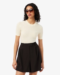 Maglione a maniche corte in lana merinos a coste