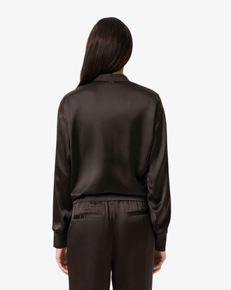 Polo in raso oversize a maniche lunghe