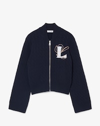 Maglione con zip a trecce con intarsio e ricamo