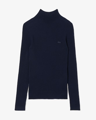 Maglione a collo alto in maglia di lana merinos a coste