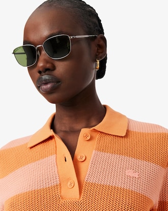 Maglione con collo a polo in mesh a righe