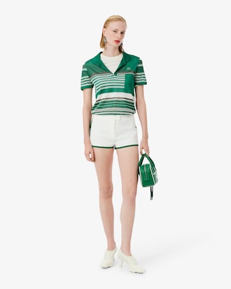 Polo slim fit in piqu&eacute; di raso a righe Runway