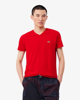 T-shirt con collo a V in jersey di cotone Pima leggero