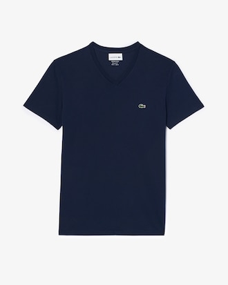 T-shirt con collo a V in jersey di cotone Pima leggero