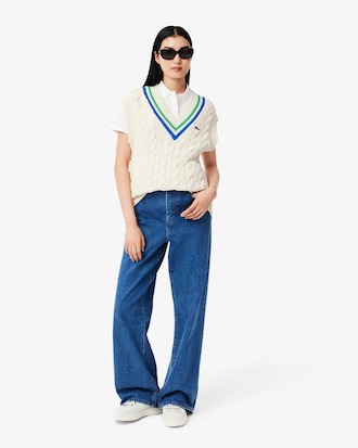 Gilet in maglia a trecce con scollo a V