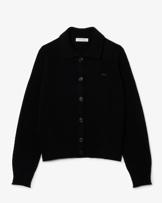 Cardigan con colletto a polo in maglia 3D di lana cardata