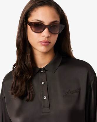 Polo in raso oversize a maniche lunghe