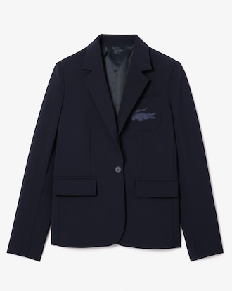 Blazer in lana slim fit con logo ricamato