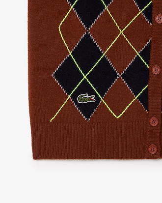 Cardigan smanicato in jacquard con intarsio