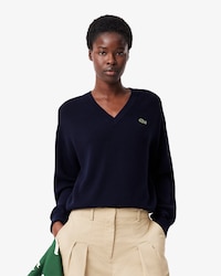 Maglione in cotone a punto muschio con scollo a V