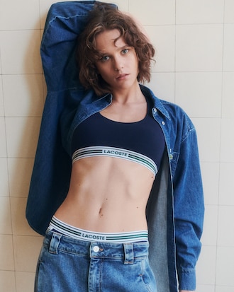 Bralette in cotone stretch con fascia a contrasto