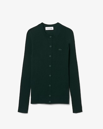 Cardigan in maglia di lana merinos a coste