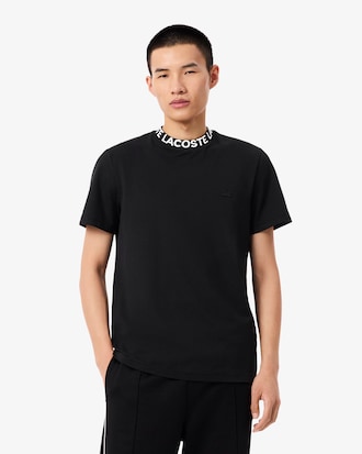 T-shirt in piqu&eacute; con marchio jacquard