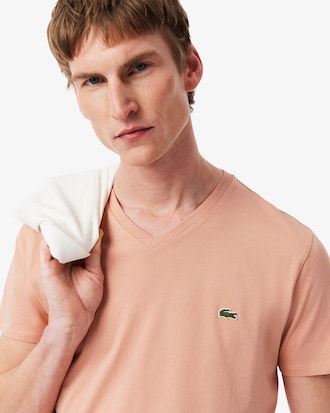 T-shirt con collo a V in jersey di cotone Pima leggero