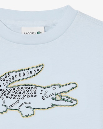 T-shirt in cotone con ricamo coccodrillo