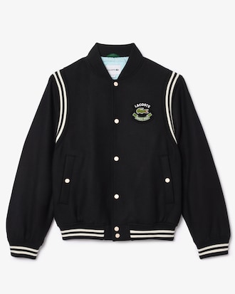 Giacca stile college in lana con stemma a contrasto