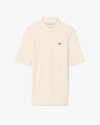 T-shirt slim fit a collo alto in lana a coste