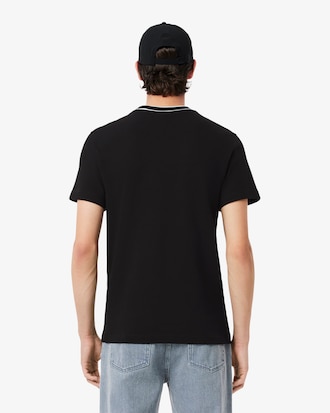 T-shirt in piqué elasticizzato con colletto a righe