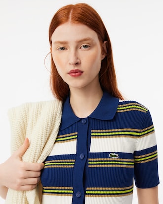 Vestito chemisier in maglia a costine a righe