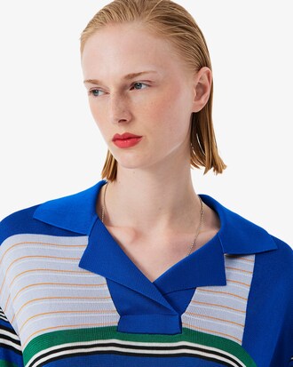 Polo oversize in piqu&eacute; di raso a righe Runway