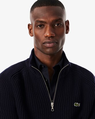 Maglione a collo alto in lana cardata con zip