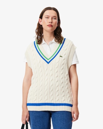 Gilet in maglia a trecce con scollo a V