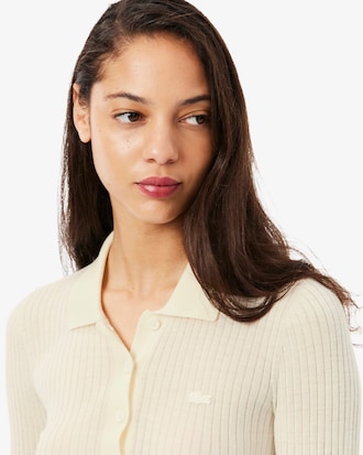 Maglione con colletto a polo in lana merino a maglia 3D