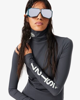 T-shirt elasticizzata a collo alto con stampa Runway