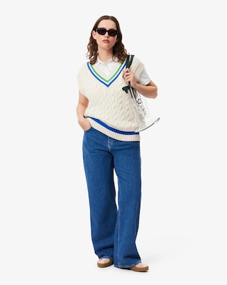 Gilet in maglia a trecce con scollo a V
