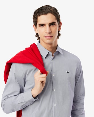 Camicia a righe in popeline stretch slim fit
