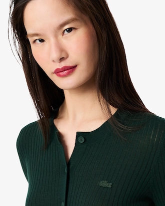 Cardigan in maglia di lana merinos a coste