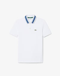 Polo in petit piqu&eacute; con colletto a righe