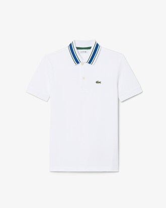 Polo in petit piqu&eacute; con colletto a righe