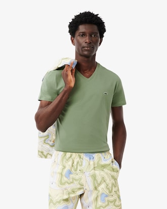 T-shirt con collo a V in jersey di cotone Pima leggero
