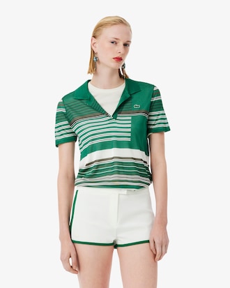 Polo slim fit in piqu&eacute; di raso a righe Runway