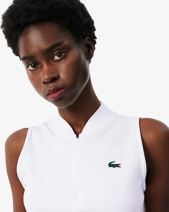Polo da tennis senza maniche elasticizzata in due tessuti